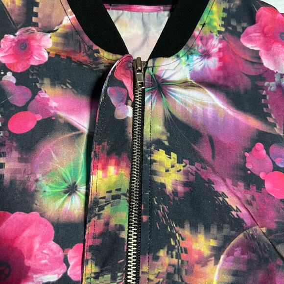 Women's Full Zip Floral Print Lightweight Bomber Jacket Size M Rave Colorful - Picture 4 of 9